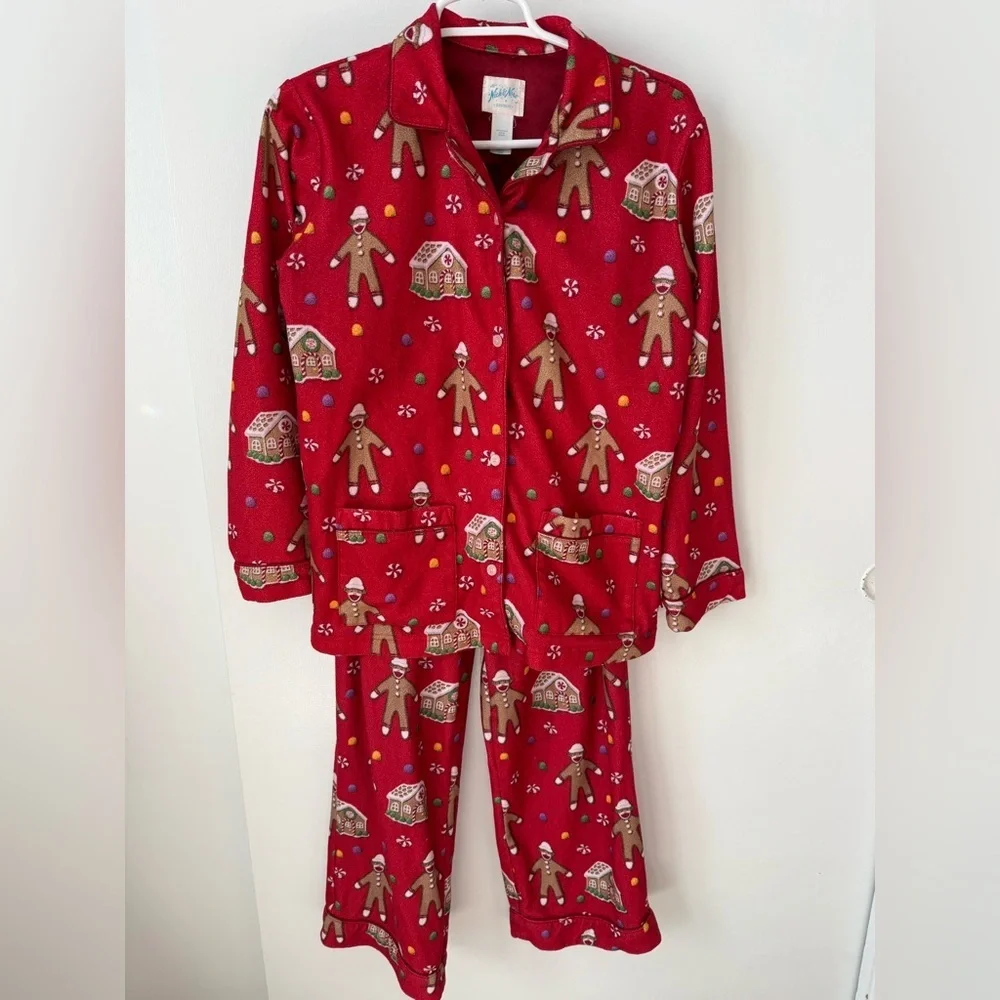 Nick & Nora Red Gingerbread House Sock Monkey Christmas Pajama Set XL/(14/16)